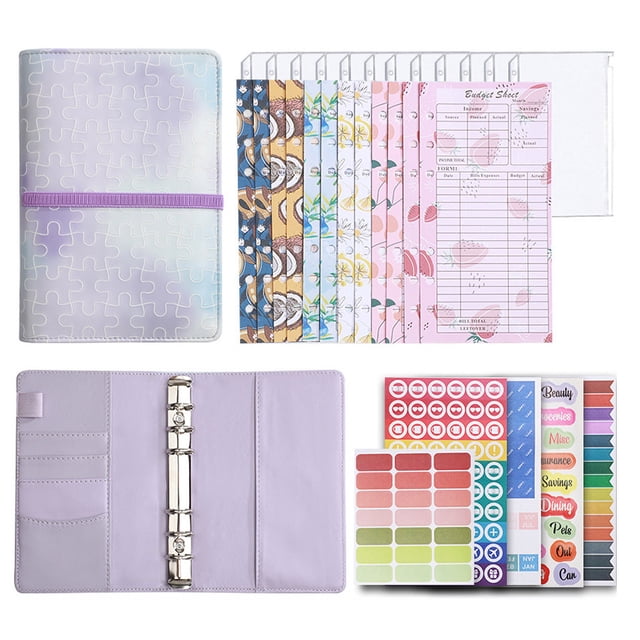 EGNMCR A6 Gradient Binding Macaron Binder Ledger Notebook Leather Binder Cash Budget Book Leather Binder