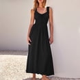 thumbnail image 4 of AherBiu Robes d'Été pour Femmes 2024 Tendance Robe Maxi Sans Manches Col en V Fluide Taille Élastique Vacances Longues Robes, 4 of 7