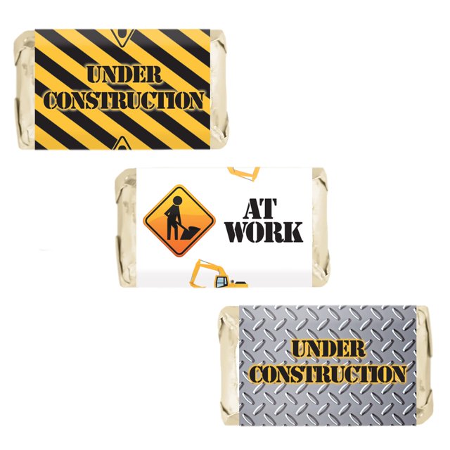 Under Construction Party Mini Candy Bar Wrappers - 45 Stickers