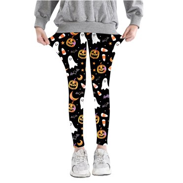 Zwiiyzr Girls Leggings Halloween Yoga Pants Tights Soft Comfortable Leggings for Toddler Kids 3-8 Years Ankle Length Printed Leggings Multicolor