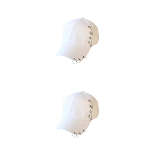 mmirethe Classic Baseball Hat With Ring Decor Adding Touch Of Style To Outfits Casual Chain White 2Set