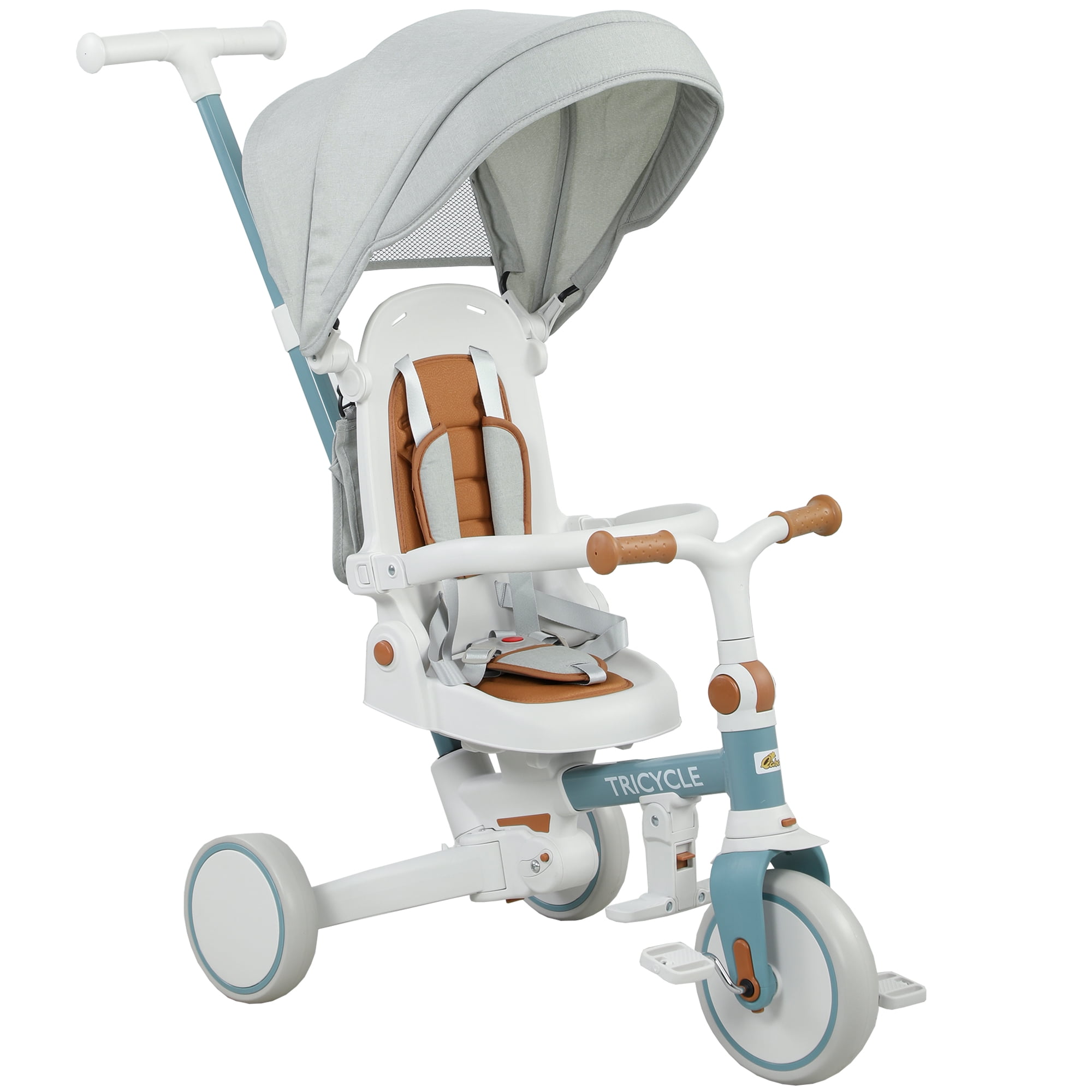 Qaba 7 in 1 Toddler Tricycle with Adjustable Parent Handlebar, Blue