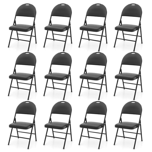 Costway 12 PCS Folding Padded Party Chairs with Metal Frame PVC Leather Stackable Chairs