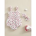 thumbnail image 3 of SUNSIOM Infant Girls 2Pcs Summer Outfits, Romper Dress Cherry/Carrot/Tree Print Romper Dress Ruched Jumpsuits with Headband, 3 of 9