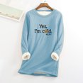 thumbnail image 1 of T-shirts Chemises pour Femmes Col Rond Poche Épaissie Peluche Chaude Manches Longues Hauts Col Rond Chandails en Molleton en Liquidation, 1 of 5