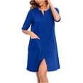 thumbnail image 2 of AherBiu Robe d'Intérieur Zippée pour Femme, Peignoir à Fermeture Éclair devant, Pyjama Léger, Peignoirs, Manches 1/2, Tenue de Détente avec Poches, 2 of 7