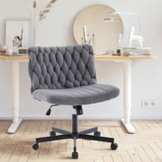 Kojooin Armless Rolling Desk Chair, White Fabric Criss Cross Swivel Chair, Wide Seat
