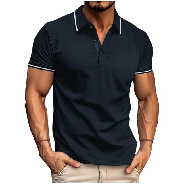 Besolor T-Shirt à Manches Courtes pour Homme, Col Ras du Cou Classique à Col Boutonné, Chandail Décontracté d'Été, T-Shirt Basique