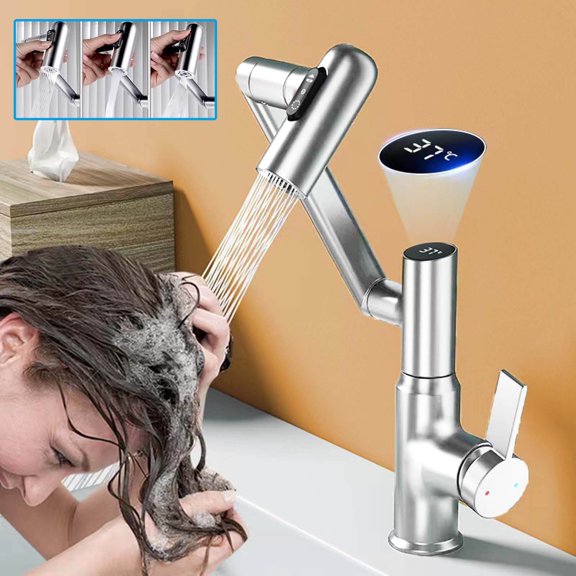 Suncoda Stopcock, Robinet à Affichage Numérique Chaud et Froid, Bassine, Pistolet Rotatif de Salle de Bain, Robinet de Bain Gris