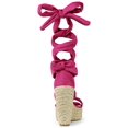 thumbnail image 2 of BLISSFUL STEP Sandales pour Femmes en Faux Suède à Plateforme Compensée à Lacets à Bout Ouvert Rose Vif 9, 2 of 7