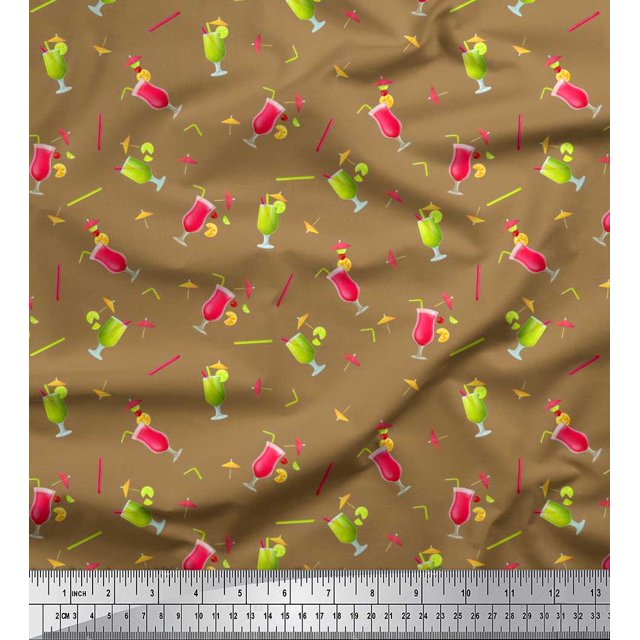 Soimoi Poly Georgette Fabric Straw & Juice Beverages Decor Fabric Printed Yard 42 Inch Wide