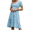 thumbnail image 2 of CEHVOM Robe d'Été Décontractée pour Femme à Manches Courtes, Col en V, Florale, Coupe Ajustée, 2 of 6