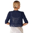 thumbnail image 2 of Women's Half Sleeve Ruffle Sheer Shrug Bolero Cardigan Summer Open Front Chiffon Blouses Tops Navy Blue S, 2 of 6
