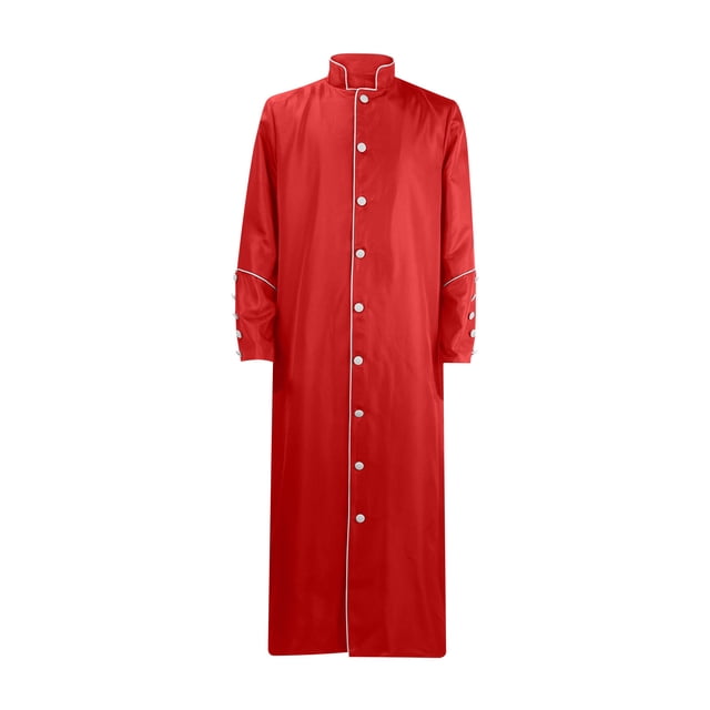 Penkiiy Priest Robe Dress for Men Clearance Men Solid Halloween Stand Collar Long-sleeved Button Robe Cosplay Coat Red Priest Robe Dress