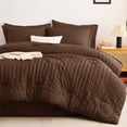 thumbnail image 4 of CozyLux Queen Comforter Set Brown Seersucker 7 Pieces Bed in a Bag Queen Comforter Set with Sheets Luxury Soft Bedding Set with Down Alternative Comforter Sheets Pillowcases & Shams for All Seasons, 4 of 5