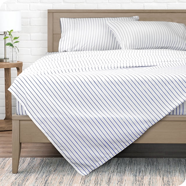 Bare Home Ultra-Soft Sheet Set - Premium 1800 Collection - Deep Pockets - 4-Pieces - California King, Pinstripe - White/Midnight