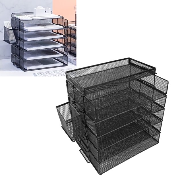 5 Tier Letter Tray, Efficient 5 Tray Paper Organizer Iron Wire Mesh Lightweight for Home