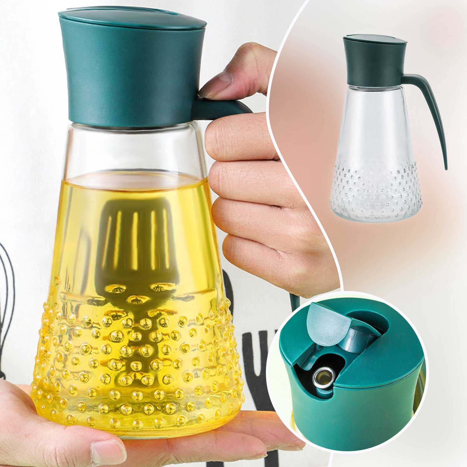 Olive Oil Dispenser,Olive Oil Dispenser Bottle Leakproof Glass Oil Container with Non-Slip Handle Automatic Cap and Stopper Oil Dispenser Bottle for Kitchen 630Ml,Olive Oil Dispenser Bottle