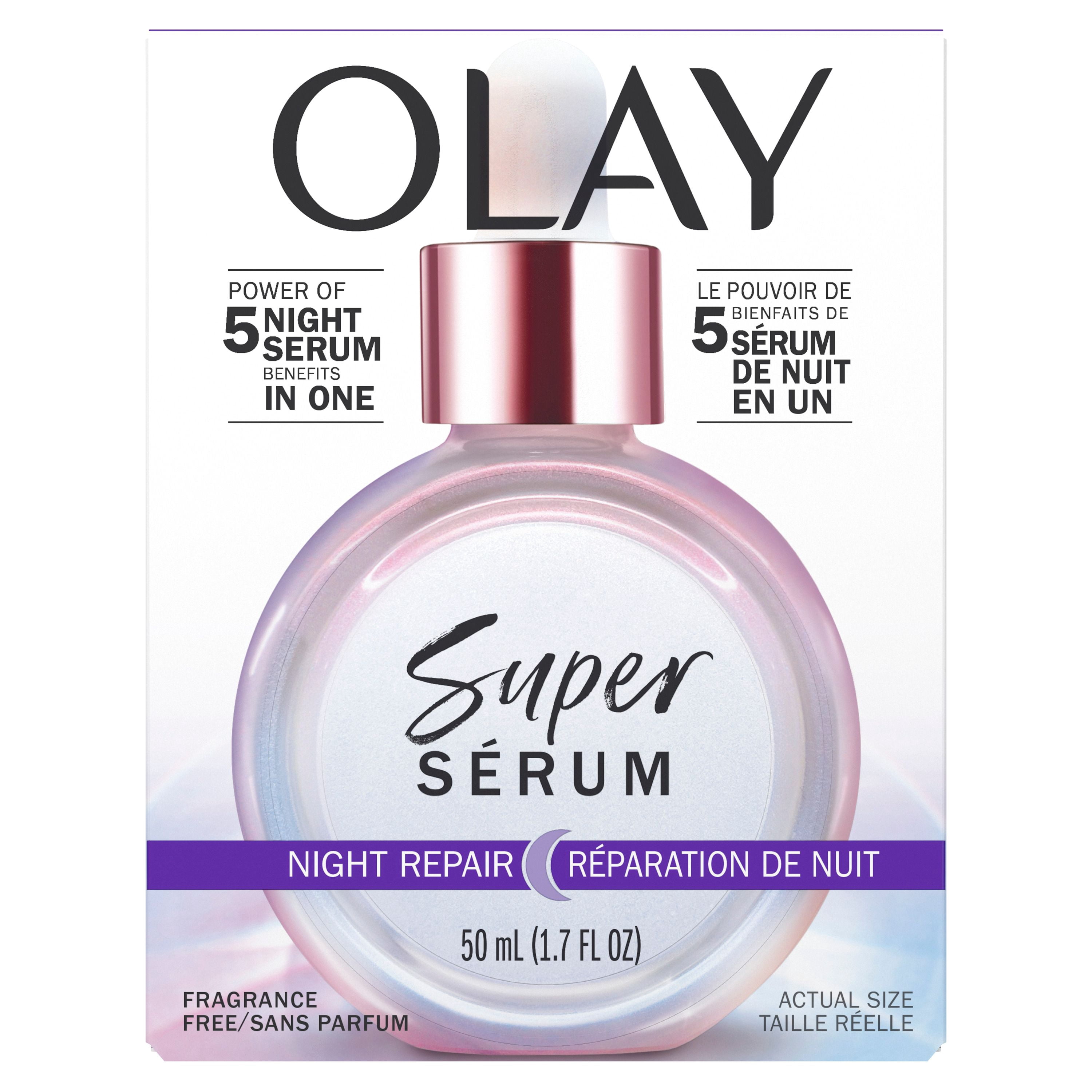 Olay Super Serum Night Repair 5-in-1 Lightweight Skin Cell Renewing Face Serum, Wrinkle Correcting Skin Care Treatment with Salicylic Acid, Niacinamide, Lactic Acid, Glycerin, Peptide