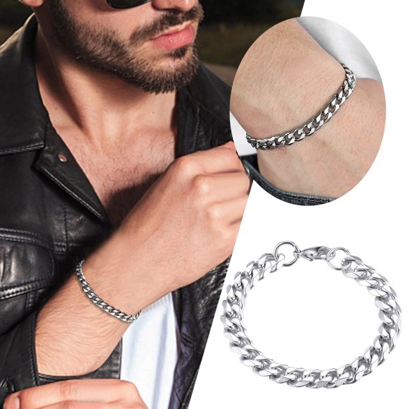 SIfdSeng 9Mm Stainless Steel Link Bracelet Men's Jewelry Boys Necklace Contemporary Style for Gift Giving Couples Bracelets Metal Cuff Rose Gold Bracelet Couples Bracelets Black and Green