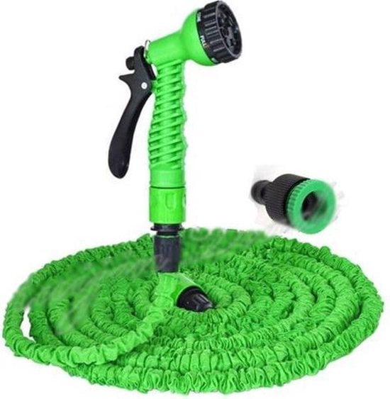 Flexible Garden Hose - Green - 30 meter extendable garden hose with 7 in 1 spray head