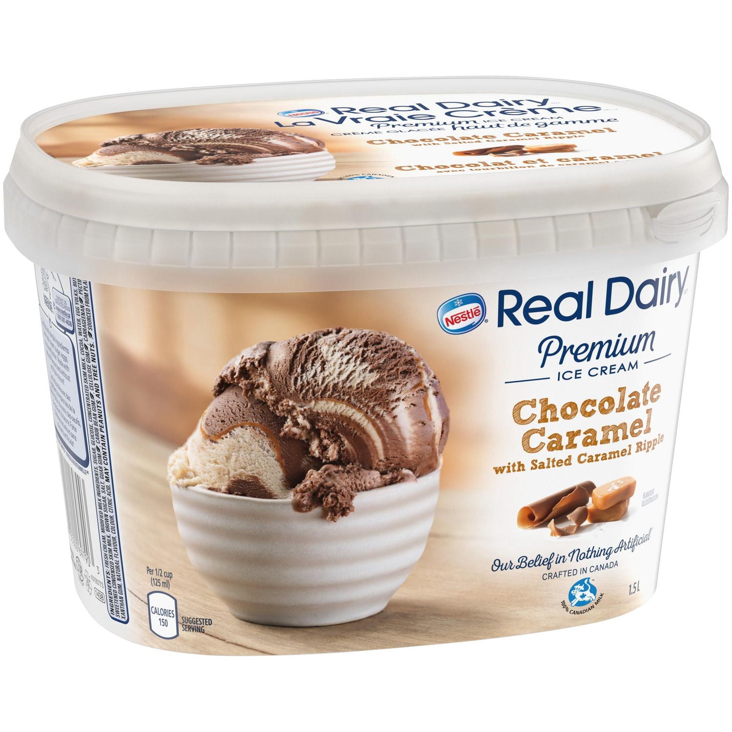 REAL DAIRY® Chocolat Caramel Bac de Crème Glacée de Qualité Supérieure 1,5 L