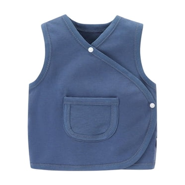 Kaemgyyd Vêtements Unisexes pour Nourrisson Nouveau-Né Bébé Coton Gilet Sans Manches à Boutons Doux Uni Gilet à Col en V avec Poche 0-3 Ans