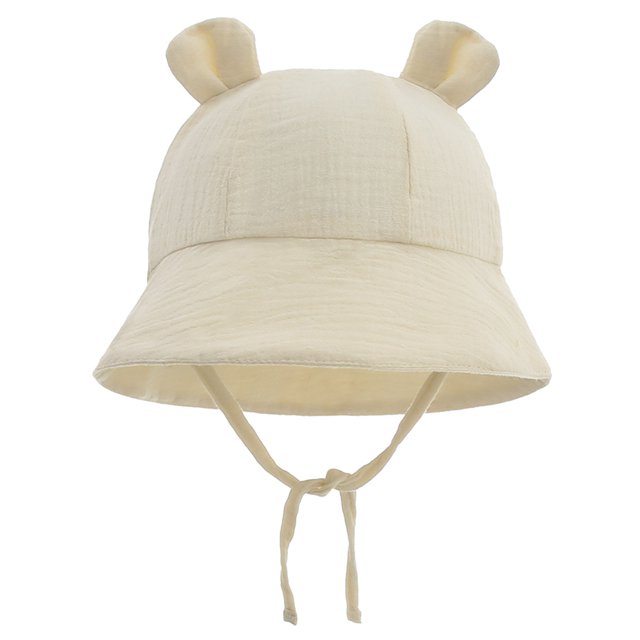 Zwiiyzr 2025 3-12 Months Infant Baby Boys Girls Summer Sun Protection Fashion Solid Color Outdoor Sun-Hat Cute Bear Ears Sunscreen Hat Cap Beige