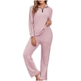 thumbnail image 2 of Knit Loungewear Sets for Women 2pc Pajama Sets Ribbed Knit Quarter Zip Pullover Tops Wide Leg Pants Fall Sweater Outfits M, 2 of 7