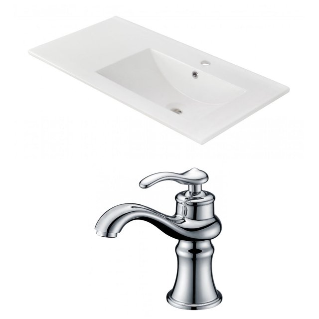American Imaginations 24-in. W 1 Hole Ceramic Top Set In White Color - Overflow Drain Incl. AI-16030
