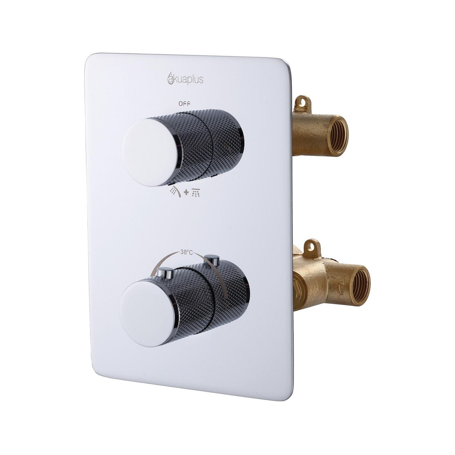 Valve thermostatique carrée 3 fonctions, Douchette magnétique, bec de bain ou simultanément, fini chrome