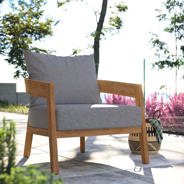 Modway Brisbane Fauteuil de Patio Extérieur en Bois de Teck, Gris Naturel