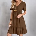 thumbnail image 2 of LOVZFMLL Robes d'Été pour Femmes Décontractées à Manches Courtes Col en V Robe de Plage Fluide à Volants Longueur Genou Marron 3TG, 2 of 9