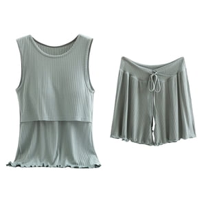 Sets de salon Postpartum pour femmes! Audhol Pyjamas de coton pour femmes Pyjama courte Set chemise sans manches Fonction Maternité Mode Pydjamas courtes Vêtements de sommeil pour grossesse Pygamas de grossesse pour femmes vert M