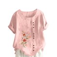 thumbnail image 1 of Pompotops Femmes Été Oversize Casual Col Rond à Manches Courtes Impression de Fleurs Lâches Shirt Tops, 1 of 5