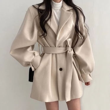Aqestyerly Women's Mid‑Length Woolen Coat with Stylish Girl's Cut,Chic Outerwear for Fall and Winter Layers HWRETIE