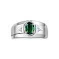thumbnail image 1 of RYLOS Men's Rings Sterling Silver Classic 7X5MM Oval Gemstone & Diamond Ring Green Sapphire September Birthstone Rings For Men, Men's Rings, Silver Rings, Size 9, 1 of 7