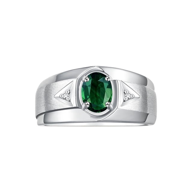 RYLOS Men's Rings Sterling Silver Classic 7X5MM Oval Gemstone & Diamond Ring Green Sapphire September Birthstone Rings For Men, Men's Rings, Silver Rings, Size 9