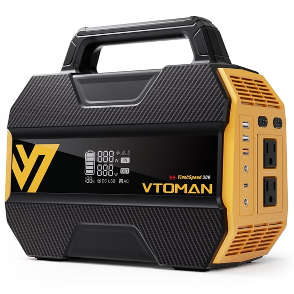 VTOMAN FlashSpeed 300 Station d'Alimentation Portable, Générateur Solaire à Batterie LiFePO4 de 230 Wh, Prise CA à Ondes Sinusoïdales Pures de 110 V/300 W pour Camping, VR, Secours d'Urgence à Domicile, Extérieur (Sans Panneau Solaire)
