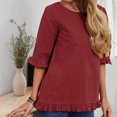 thumbnail image 2 of Hauts en Coton et Lin d'Été pour Femmes Manches à Volants Col Rond Couleur Unie Chemises Blouses Décontractées Confortables Basiques, 2 of 7