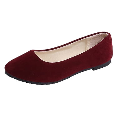Bmisegm Women Girls Solid Big Size Slip on Flat Shallow Comfort Casual Single Shoes Casual Shoes for Women Wine 43