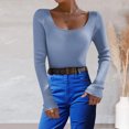thumbnail image 1 of PMUYBHF Combinaison Chandail pour Femme Femmes Couleur Unie Col en U Chandail Tricoté Chandail à Col Roulé de Base Hauts L, 1 of 5