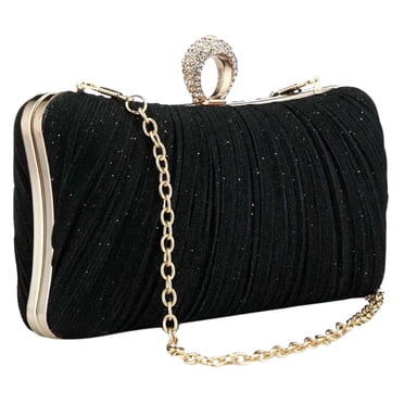 WIFKLSIIPG Sac Pochette à Paillettes Dorées pour Femme, Sac de Soirée Plissé pour Mariage et Fête Nuptiale avec Bague en Strass