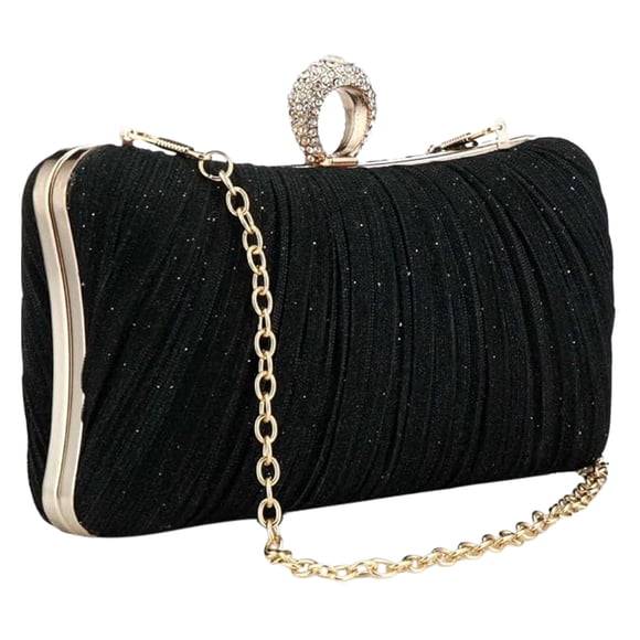 WIFKLSIIPG Womens Golden Glitter Clutch Purse Pleated Evening Bag for Bridal Wedding Party with Rhinestone Ring