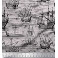 thumbnail image 1 of Soimoi Modal Satin Fabric Waves & Ship Ocean Print Fabric by The Yard 42 Inch Wide, 1 of 4