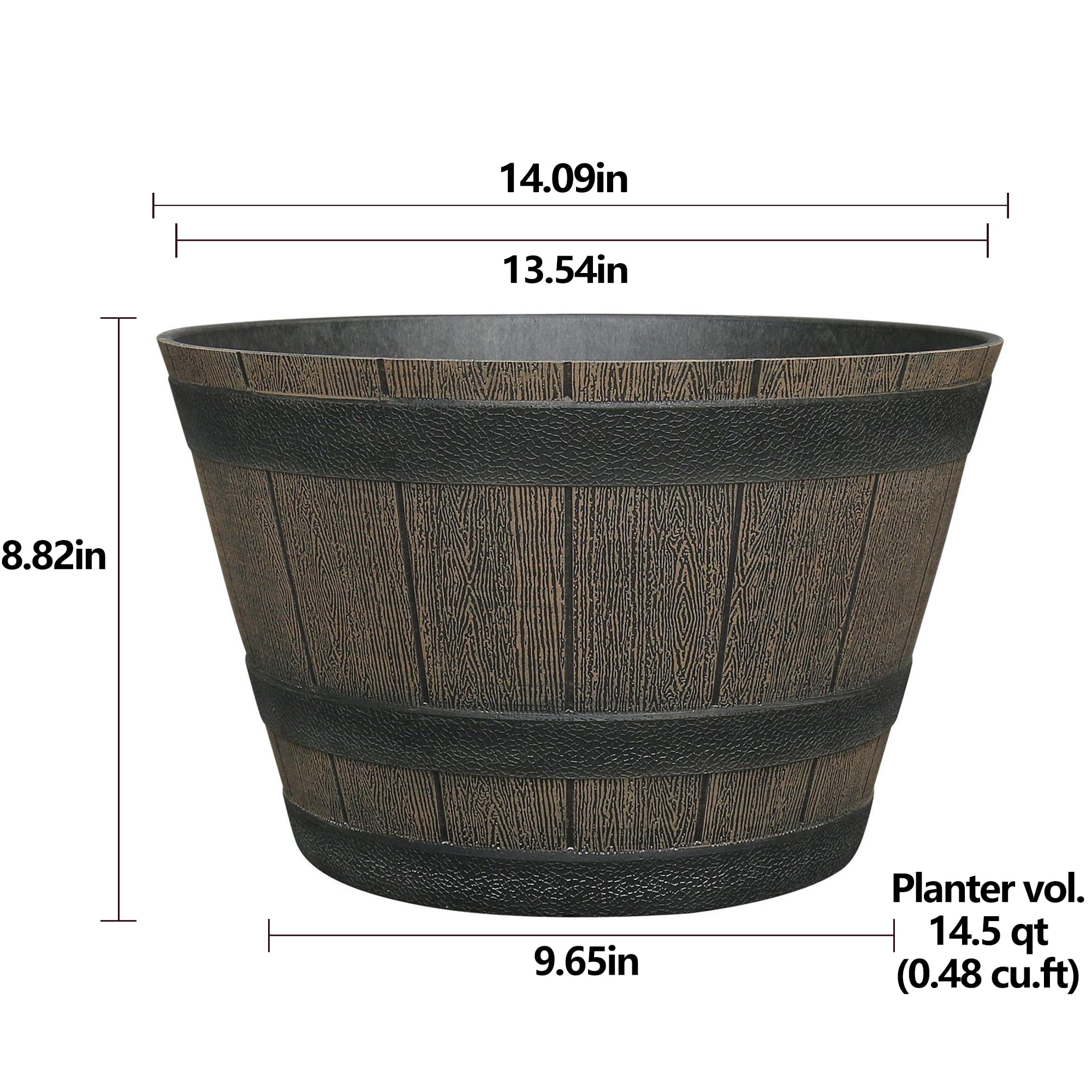Jardinière en Résine Tonneau de Whiskey Mainstays 14 pouces, Marron