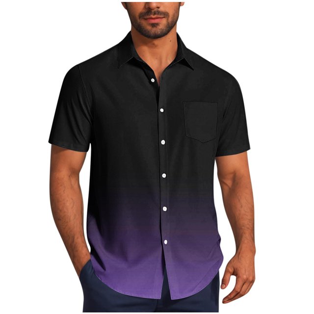 Pisexur Shirts for Man T Hommes Mode Décontractée Col Rabattu Impression Dégradée Manches Courtes Chemise Boutonnée Blouse Violet,S Chemises de Golf Hommes & Chemises Hommes