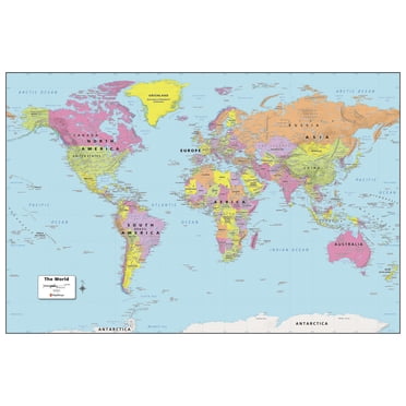 MapSherpa: Carte Murale Politique Mondiale - Grande - Affiche 48 x 32 Pouces - Plastification avant