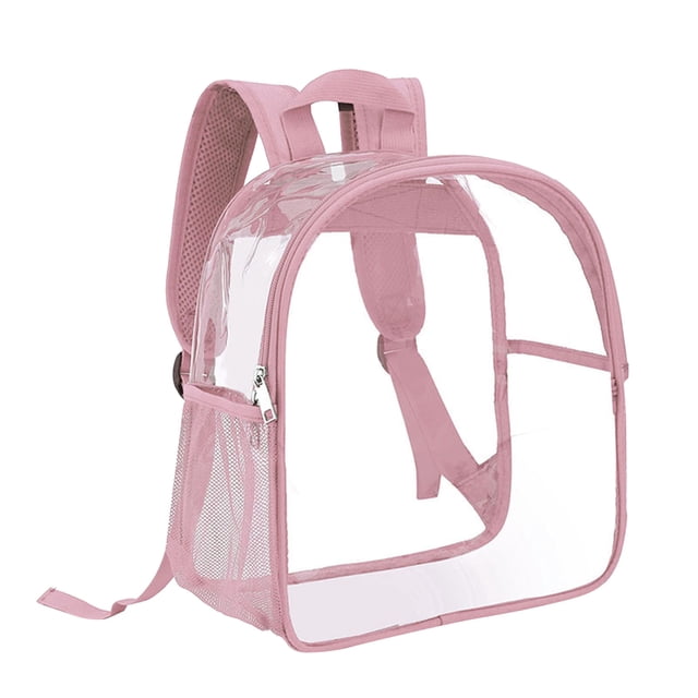 yulier Clear Backpack Heavy Duty, PVC Transparent Backpack with Reinforced and Wider Shoulder Straps, Clear Book Bag for School College Work Outdoor (Pink)