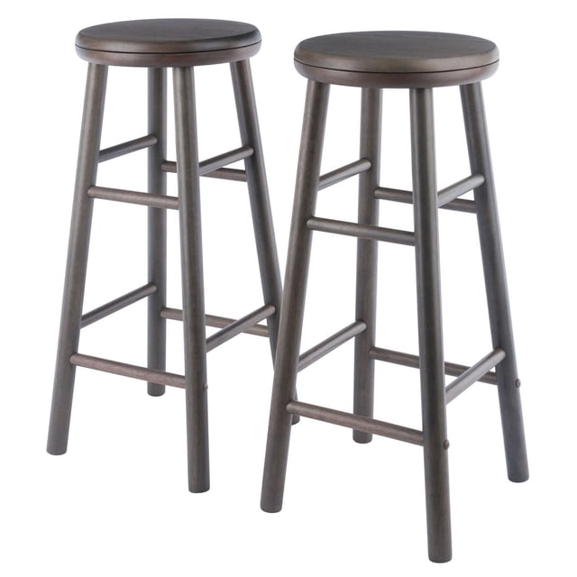 Ensemble de 2 Tabourets de Bar à Siège Pivotant Shelby avec Deux Tabourets en Bois Massif, Fini Brun Foncé, Chacun avec un Siège Pivotant Rond à 360 Degrés, Hauteur de Bar de 30,2 Pouces, et des Pieds Légèrement Fuselés avec Doubles Barres Croisées pour la Stabilité et les Repose-Pieds, Convient aux Sièges de Cuisine Ou de Bar.